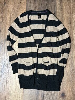 Talula cashmere Black and Tan Striped long Cardigan Sweater